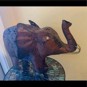 Cute Brown metal gold tusk elephant candle holder